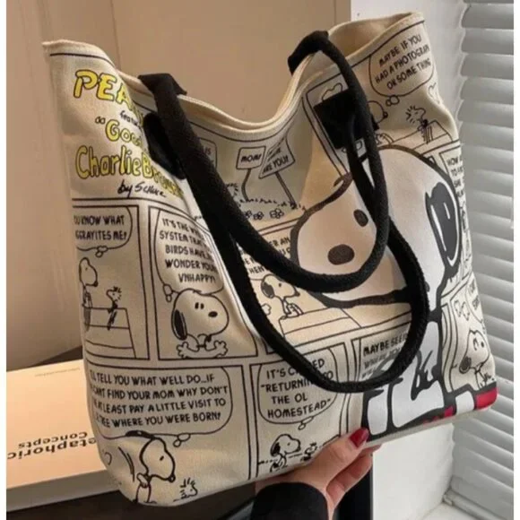 SNOOPY Large Capacity Canvas Tote Bag NEW - Picture 3 of 9
